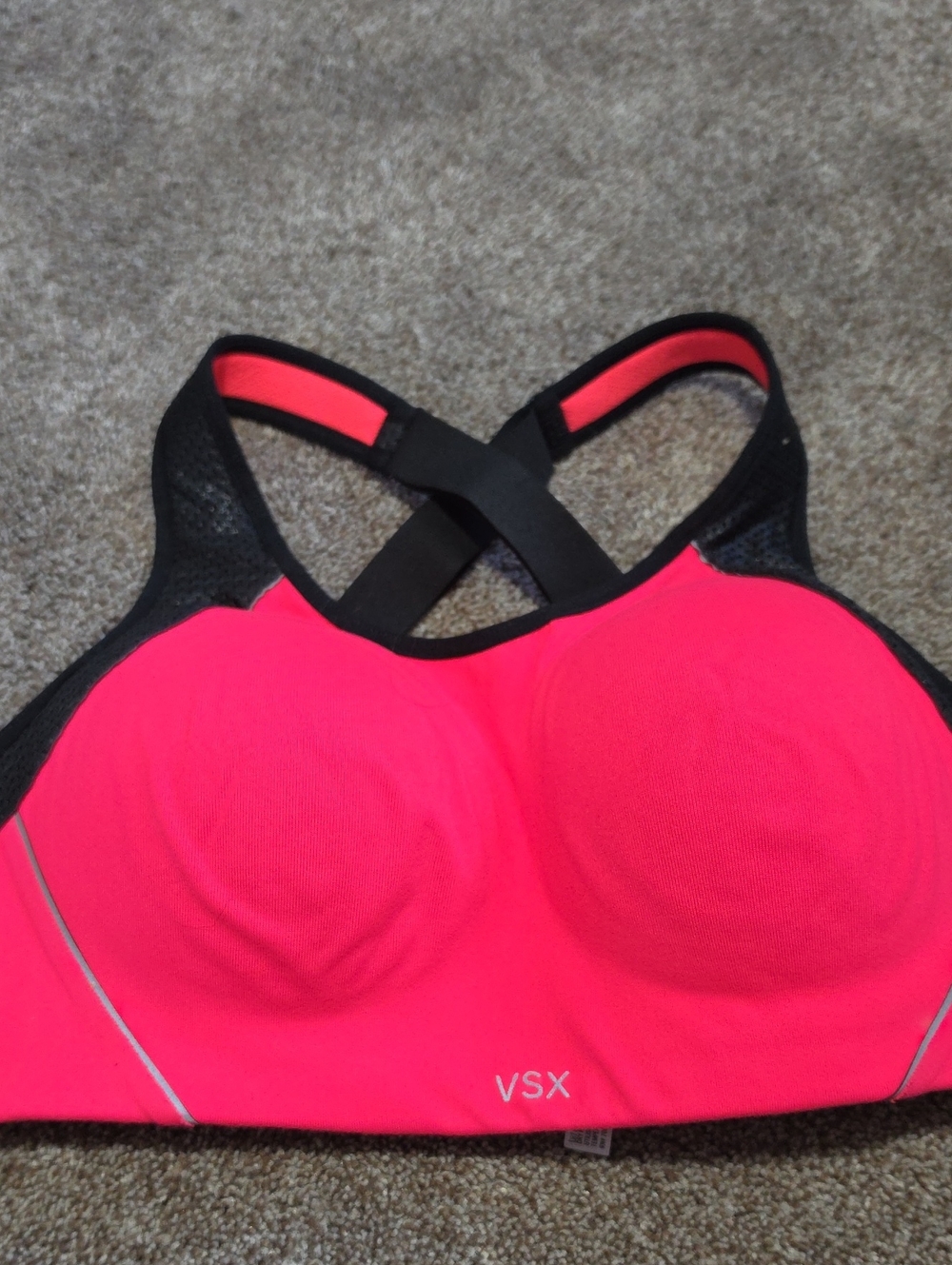 VSX Pink High-Impact Racerback Sports Wireless Bra Size 34D Red Black